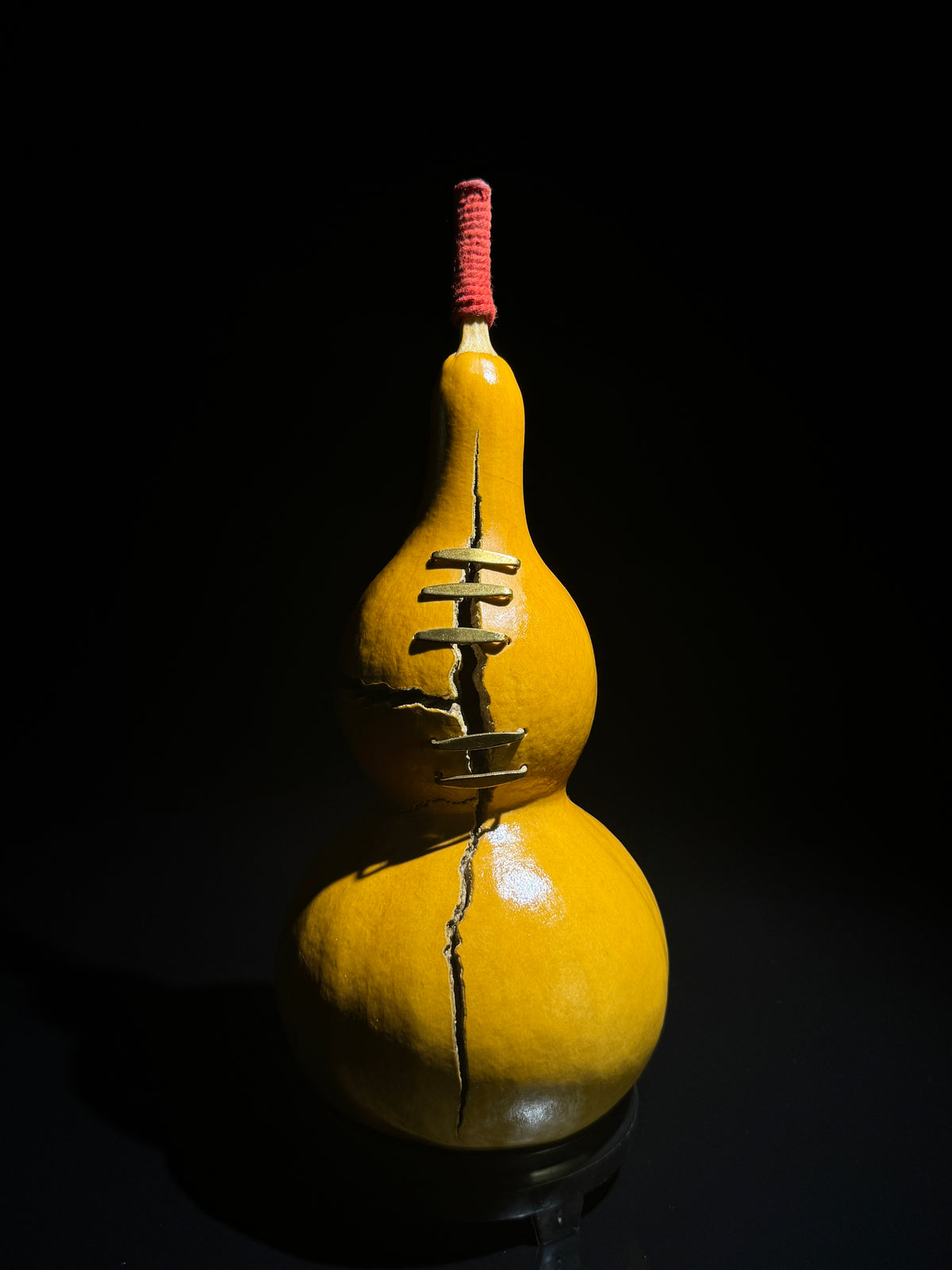T001 natural-split crafted gourd with metal lacing, primary view