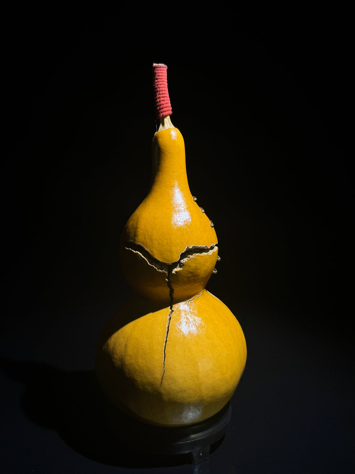 T001 natural-split crafted gourd with metal lacing, alternate view