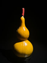 T001 natural-split crafted gourd with metal lacing, detail view